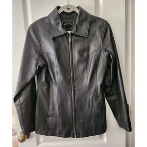 Outbrook Women's Leather Jacket Black Zipper‎ Closure Pockets Size M
